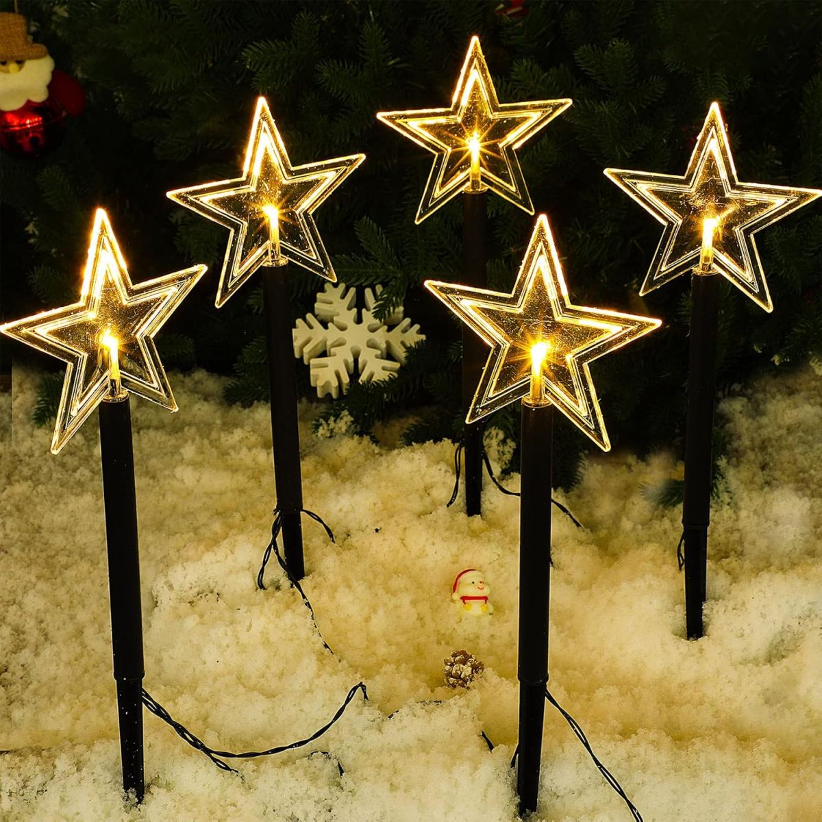 Outdoor Power For Xmas Lights - 5Pcs Christmas Pathway Lights Waterproof Snowflake/Xmas