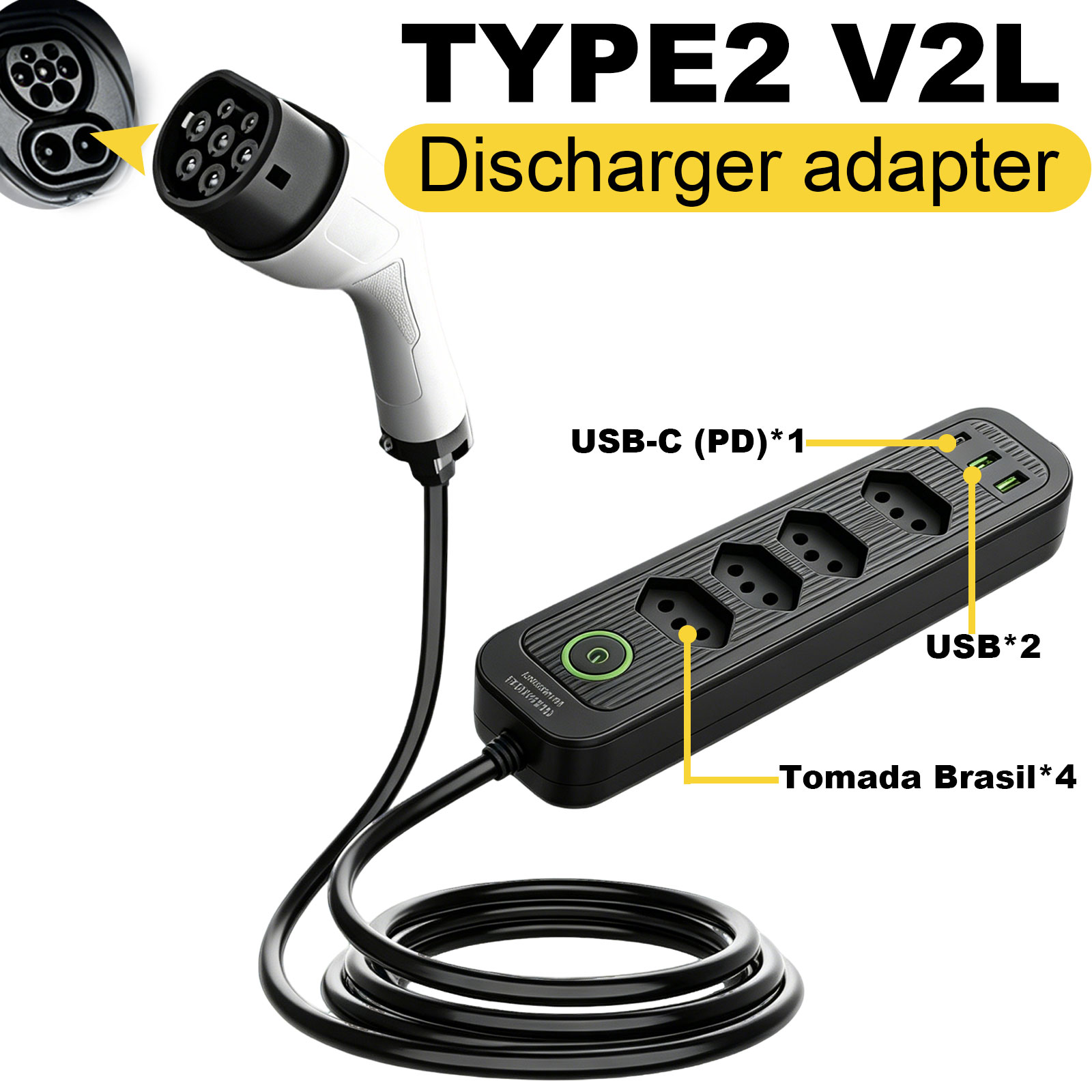 Outdoor Power Port - Type2 V2L Discharge Adapter 16A Brazil