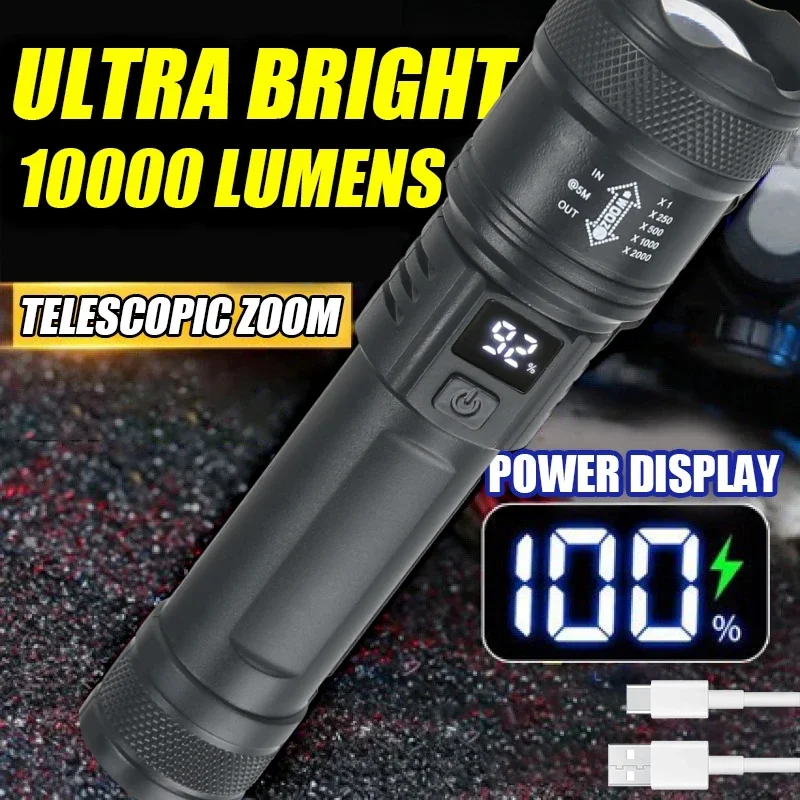 Outdoor Usb Power Bank - 9900LM Powerful LED Flashlight Battery Display