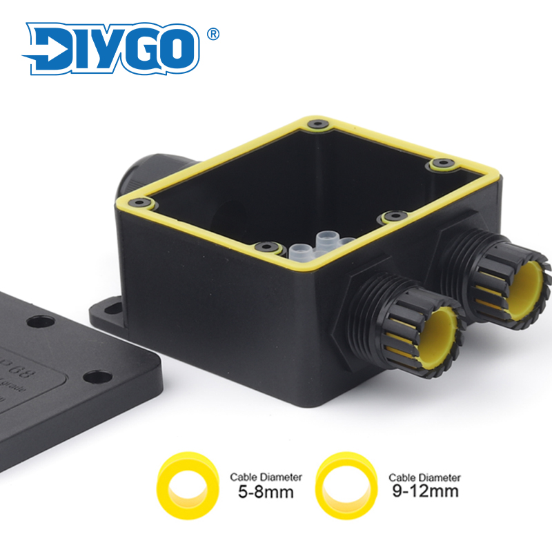 Outdoor Power Distribution Box - IP68 Outdoor Waterproof Junction Box Black