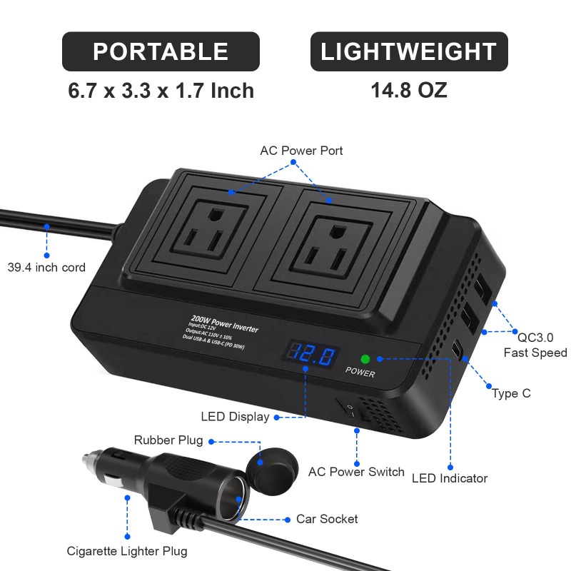 Outdoor Power Adapter Usb C - 200W Car Inverter Power Converter Car