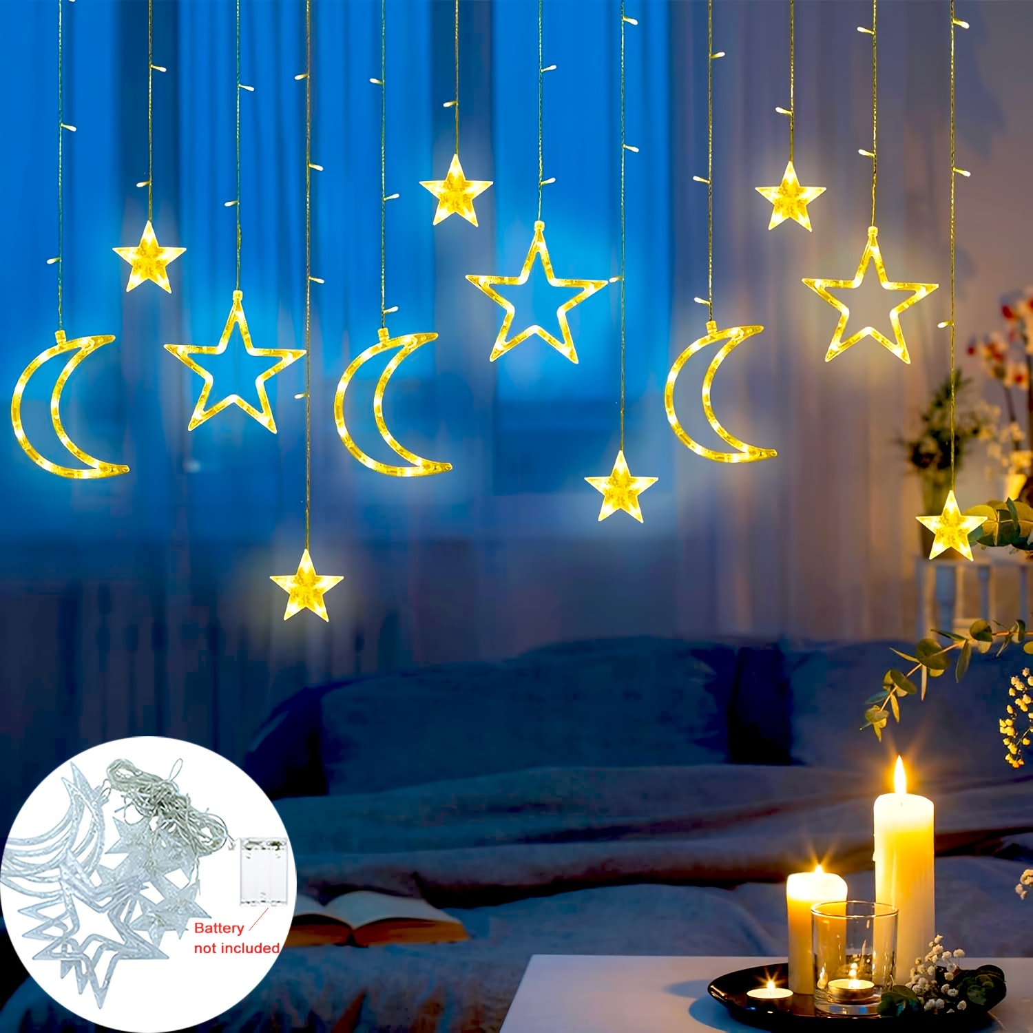 Outdoor Power For Xmas Lights - 3.5m Star Moon LED Curtain String
